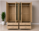 Multi-Storage oak 4 door Wardrobe with 4 Drawers and 2 Mirrors - Spacious Wooden 4 Door Wardrobe - Image 3