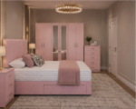 Modern Bedroom Collection - King Size Bed - 6 Door Mirror Wardrobe - Chest of Five Drawers - Two Bedside Cabinets - Image 5