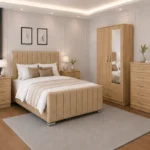 Bedroom Furniture Bundle - King Size Bed - Two Door Mirror Wardrobe - Five Drawer Chest - Two Bedside Tables