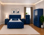 Luxury King Bedroom Interior Furniture Package With Four Door Wardrobe With Two Mirror - Chest of Five Drawers With Two Bed Side Table - Image 2