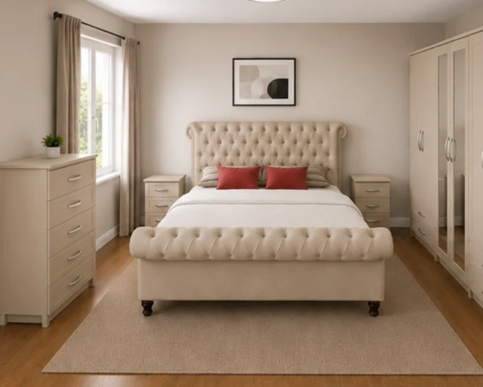 king Bed Furniture Set - Six Door Wardrobe With Four Drawer - Chest of Five Drawers With Two Bed Side Table
