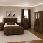 Complete King Size Bed Furniture Package With Four Door Wardrobe With Two Mirror - Chest of Five Drawers With Two Bed Side Table