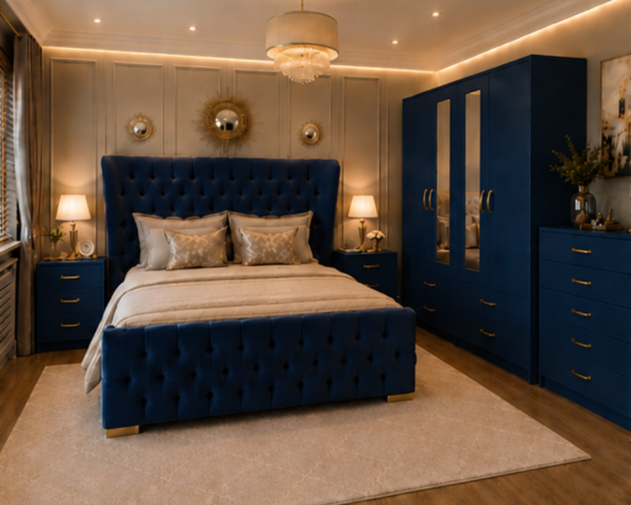 King Size Premium Bedroom Set – with Four Door Wardrobe With Four Drawer - Chest of Five Drawers With Two Bed Side Table