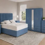 Complete Bedroom Furniture Package – King Size Bed, 5 Door Full Mirror Wardrobe with Four Bottom Drawers, Five Drawer Chest & Two Bed Side Tables