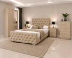 Modern Bedroom Essentials - king Bed - 2 Door Mirror Wardrobe - Five Drawer Chest - Two Bedside Tables