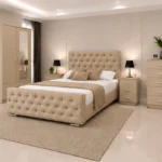 Modern Bedroom Essentials - king Bed - 2 Door Mirror Wardrobe - Five Drawer Chest - Two Bedside Tables