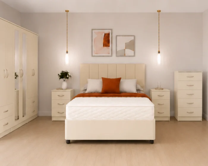 Complete Bedroom Furniture Set King Storage Bed – 6 Door Wardrobe – 5 Drawer Chest – 2 Bedside Tables