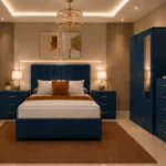 Designer Bedroom Set - king Bed - Two Door Wardrobe With Mirror And Drawer - Chest of Five Drawers - Two Bedside Tables