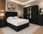 Complete King Bedroom Suite – Storage Bed – 6 Door Mirrored Wardrobe – 5 Drawer Chest – Twin Bedside Cabinets - Image 3