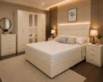 Premium King Bed Furniture Set – Mirrored Six Door Wardrobe – Chest of Five Drawers – Two Bedside Cabinets - Image 2
