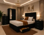Premium king Bedroom Collection - Two Door Mirror Wardrobe With Bottom Drawer - Chest of Five Drawers - Two Bedside Tables - Image 5