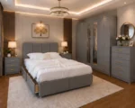 Complete Grey Bedroom Set with Mirrored Wardrobe, 6 Bedside Tables & 5 Drawer Chest