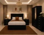 Premium king Bedroom Collection - Two Door Mirror Wardrobe With Bottom Drawer - Chest of Five Drawers - Two Bedside Tables