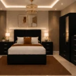 Premium king Bedroom Collection - Two Door Mirror Wardrobe With Bottom Drawer - Chest of Five Drawers - Two Bedside Tables