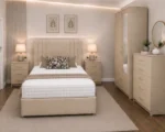 Modern Bedroom Collection - King Bed - Two Door Mirror Wardrobe With Bottom Drawer - Chest of Five Drawers - Bedside Table Pair - Image 4