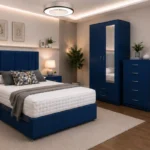 King Bed Room Set - 2 Door Mirror Wardrobe With Storage Drawer - Five Drawer Chest - Two Bedside Tables