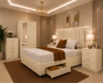 Luxury Bedroom Suite - king Bed - Two Door Mirror Wardrobe With Bottom Drawer - Chest of Five Drawers - Two Bedside Units - Image 2
