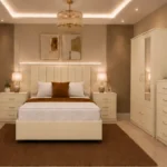 Luxury Bedroom Suite - king Bed - Two Door Mirror Wardrobe With Bottom Drawer - Chest of Five Drawers - Two Bedside Units