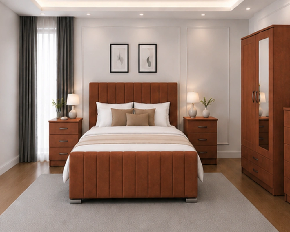 Elegant Bedroom Set for Luxury Home Interiors Master Bedroom King Size Bed Set - Two Door Wardrobe With One Mirror - Chest of Five Drawers With Two Bed Side Table - Image 1