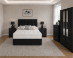 Complete Bedroom Furniture Package – Four Door Wardrobe with Four Bottom Drawers – King Size Bed, Chest & Bedside Tables