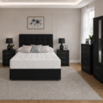 Complete Bedroom Furniture Package – Four Door Wardrobe with Four Bottom Drawers – King Size Bed, Chest & Bedside Tables