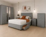 Modern King Grey Bedroom Set - Six Door Wardrobe With Full Length Mirrors - Five Drawer Chest - Two Bedside Tables - Image 5