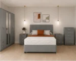 Modern King Grey Bedroom Set - Six Door Wardrobe With Full Length Mirrors - Five Drawer Chest - Two Bedside Tables - Image 4