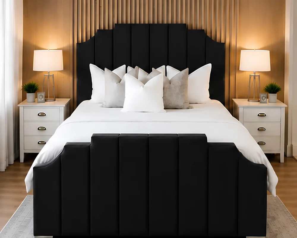 Arizona Black Bed Modern Arizona Double Bed in Black – 160x200 cm-Bed with Mattress - Image 1