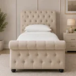 Luxury Beige Upholstered Single Sleigh Bed – Modern Bedroom Furniture-Luxury Bed 90 × 190 cm