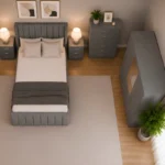 Modern Bedroom Furniture Set - King Size Bed - 4 Door Mirror Wardrobe With Bottom Drawers - Five Drawer Chest - Two Bedside Tables