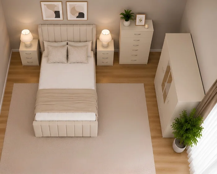 Premium King Size Bedroom Set with Four Door Wardrobe With Four Drawer - Chest of Five Drawers With Two Bed Side Table