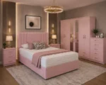 Modern Bedroom Collection - King Size Bed - 6 Door Mirror Wardrobe - Chest of Five Drawers - Two Bedside Cabinets - Image 2