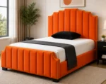 Luxury Sunset Orange Arizona King Size Velvet Bed with Tall Headboard-king Bed with Mattress