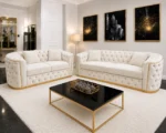 Luxury Off White 3+2 Seater Chesterfield Sofa Set with Gold Trim