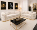 Luxury Off White 3+2 Seater Chesterfield Sofa Set with Gold Trim - Image 4