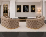 Madrid 5 Seater Chesterfield Sofa Set – Luxury Taupe Velvet 3+2 Seater Sofa with Gold Trim - Image 5