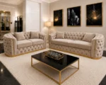 Madrid 5 Seater Chesterfield Sofa Set – Luxury Taupe Velvet 3+2 Seater Sofa with Gold Trim - Image 3