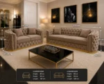 Madrid 5 Seater Chesterfield Sofa Set – Luxury Taupe Velvet 3+2 Seater Sofa with Gold Trim - Image 6