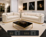 Luxury Off White 3+2 Seater Chesterfield Sofa Set with Gold Trim - Image 6