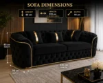 Luxury Black Chesterfield 3 Seater Sofa with Gold Trim | Velvet Sofa UK - Image 6