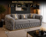 Luxury Grey Chesterfield 3 Seater Sofa with Gold Trim | Velvet Sofa UK - Image 6
