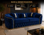 Luxury Royal Blue Chesterfield 3 Seater Sofa with Gold Trim | Velvet Sofa UK - Image 6