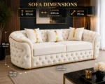 Luxury Off White Chesterfield 3 Seater Sofa with Gold Trim | Velvet Sofa UK - Image 6