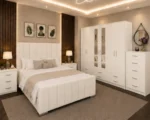 King Size Bed Furniture Set - Six Door Wardrobe With Four Drawer - Chest of Five Drawers With Two Bed Side Table - Image 2