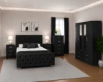 Premium King Size Bed Bedroom Set - Four Door Wardrobe With Four Drawer - Chest of Five Drawers With Two Bed Side Table