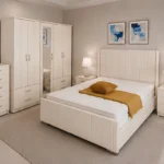 Wooden King Size Bed Furniture Set - Four Door Wardrobe With Four Drawer - Chest of Five Drawers With Two Bed Side Table
