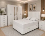 Modern Home Bedroom Set – King Size Divan Bed – Large Mirrored Wardrobe – Chest of Drawers – Bedside Pair - Image 2