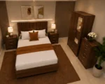 King Size Bed Storage Furniture Set - 2 Door Mirror Wardrobe - Five Drawer Chest - Matching Bedside Tables