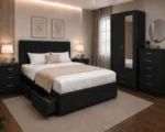 Complete Home Furniture Set - King Size Bed - 2 Door Mirror Wardrobe - Chest of Five Drawers - Two Bedside Tables - Image 2