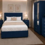 Modern King Size Bed Suite - Two Door Mirror Wardrobe With Bottom Drawer - Five Drawer Chest - Two Bedside Tables